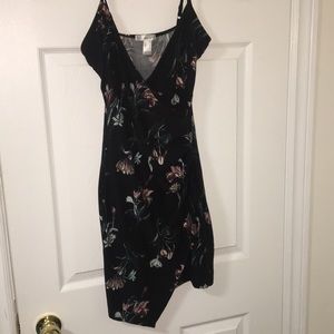 Black stretchy floral wrap dress